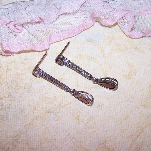 Vintage Sterling Silver Garnet Dangle Earrings - Posts with Nuts - Picture 9 of 9